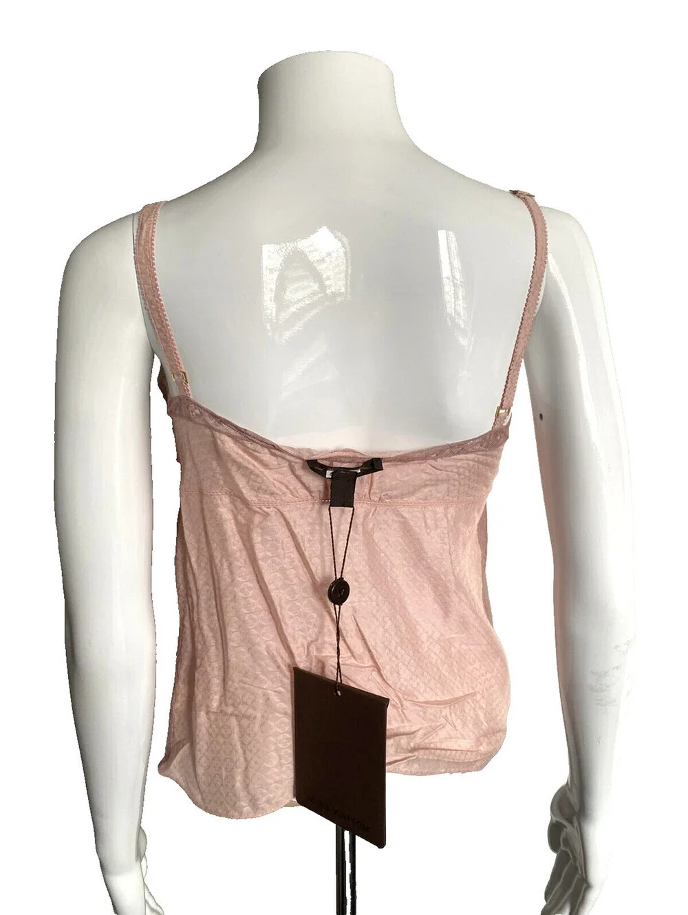 NWT Vintage Louis Vuitton FR-38 Cotton Silk Pink Monogram Lace Trimmed Camisole